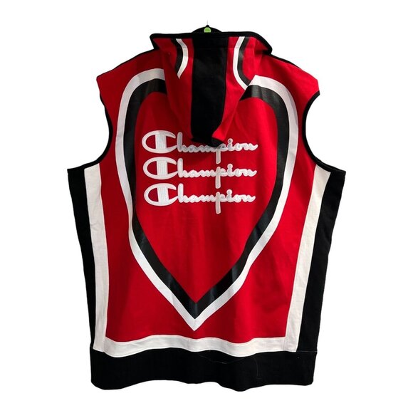 Champion Hooded Vest Mens L/XXL Red Sweatshirt Oversized Streetwear‎ 90s Y2K - Picture 1 of 7